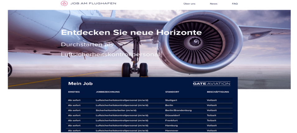 Stellenportal von Gate auf der Landingpage